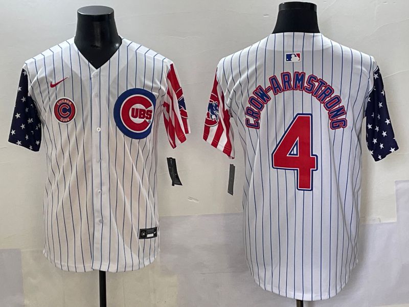 Men 2025 Chicago Cubs #4 Crow-Armstrong White Stripe a generation of national flags Joint Name Nike MLB Jersey style 6->chicago cubs->MLB Jersey